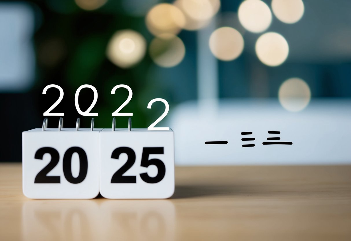 Um calendário mostrando os anos de 2022 e 2025 com uma equação matemática simples escrita ao lado.