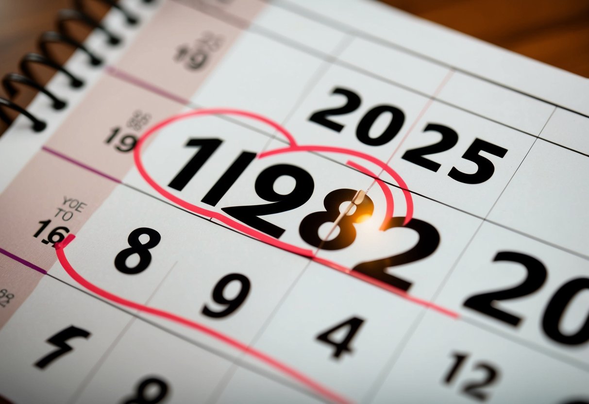 Uma página de calendário com o ano de 1982 circulado e 2025 destacado